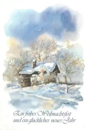 Winter Holidays greetings Post card winter day signed drawing