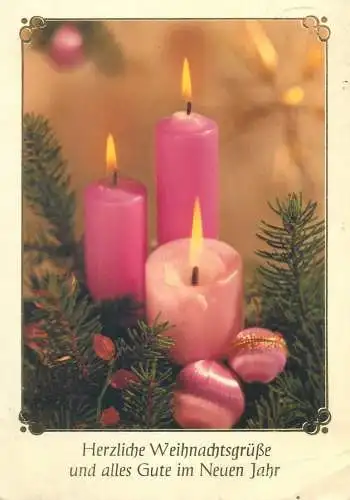 Winter Holidays greetings Post card lit burning candles
