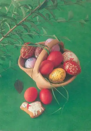 Easter Post card Ein Frohes Osterfest pencilled eggs in basket