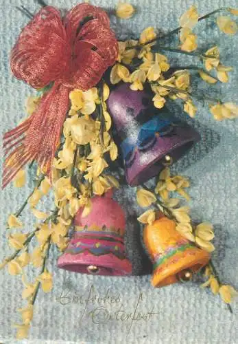 Easter Postcard Ein Frohes Osterfest flowers and bells decorative ornament
