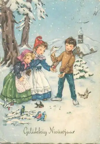 Winter Holidays New Year greetings illustration Postcard winter day types and scenes