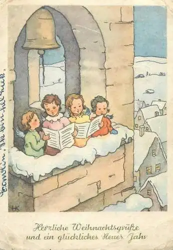 Winter Holidays New Year greetings Postcard winter day Der Zon in de Nacht Maffle illustration