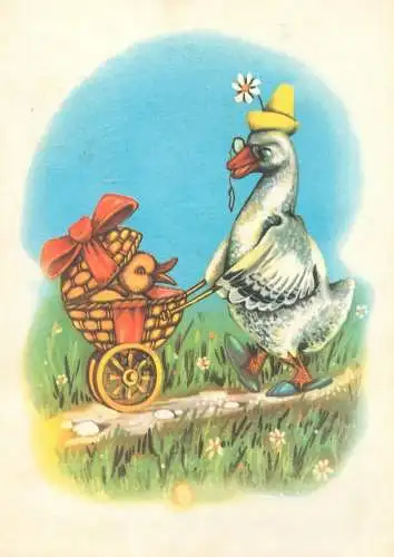 illustration Post card mama goose walking her baby