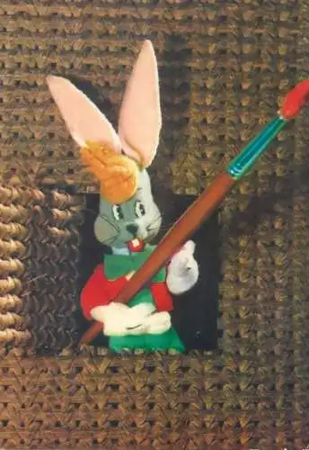 Easter Holiday greetings Post card bunny with paint brush