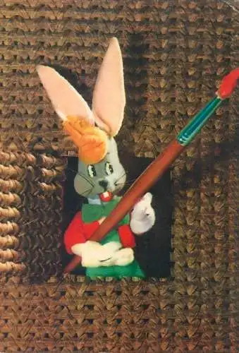 Easter Holiday greetings Postcard bunny with paint brush