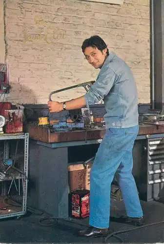 Vive St Eloi Postcard men working in his workshop with saw band
