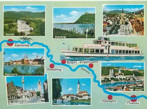 Postcard Transport cruise ships Germany Regensburg Passau