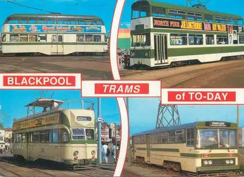 Postcard Transport trams at Blackpool UK England trams of today