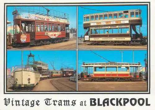 Postcard Transport trams vintage at Blackpool UK England
