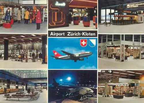Postcard Transport aviation airport Switzerland Zurich Kloten terminal B 1985