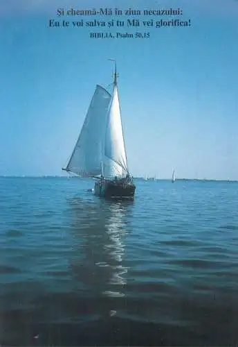 Postcard Transport sailboat religious quote Germany Romania