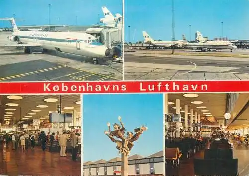 Postcard Transport Aviation > Aerodromes Copenhagen Lufthaven multi view plane Denmark 1985