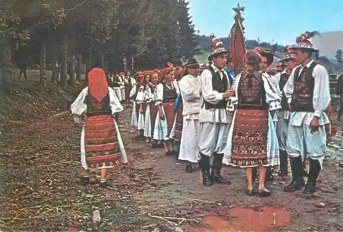 Romania Postcard people at a wedding from Lapus wearing folk traditional costumes