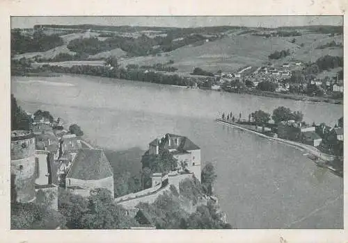 Postcard Germany Passau aerial castle