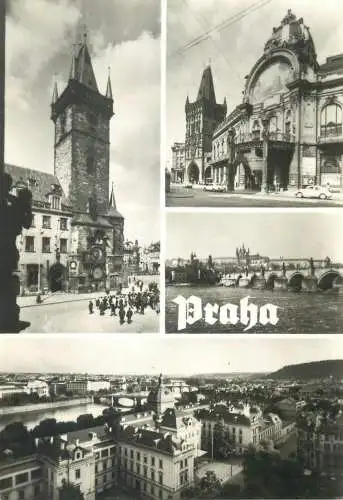 Postcard Czech Republic Prague multi view clocktower