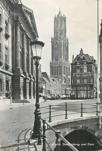 Postcard Netherlands Utrecht stadhuisbrug met Dom clocktower 1961