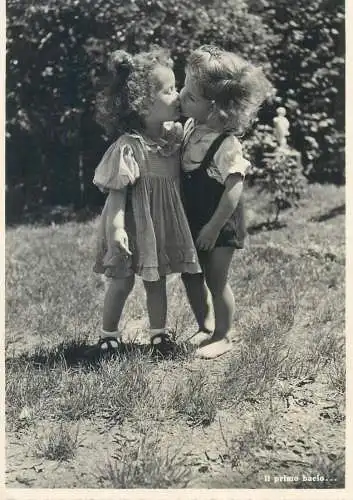 Postcard children types little children first kiss funny photo