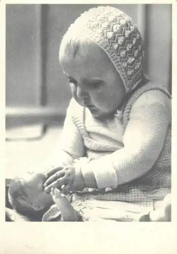 Postcard children types toddler playing with doll