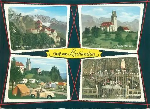 Postcard Liechtenstein multi view camping  pension Lowen 1963