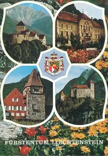 Postcard Liechtenstein multi view castles