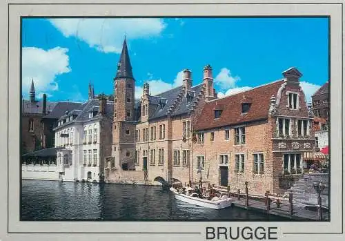 Postcard Belgium > West Flanders > Brugge church cruis boat