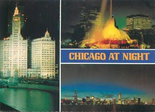 Postcard United States > IL - Illinois > Chicago night view fountain