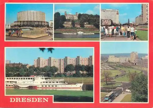 Postcard Germany Dresden multi view ship