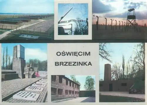Postcard Poland Oświęcim Auszhwitz Birkenau camps multi view