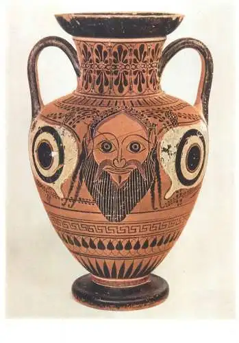 Postcard artefacts Attische Halsamphora silensmaske zwischen Augenpar