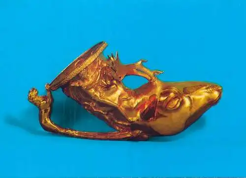 Postcard Gold jewlry arthefact Panagjurischte gold treasure one of te rhyta head of a stag