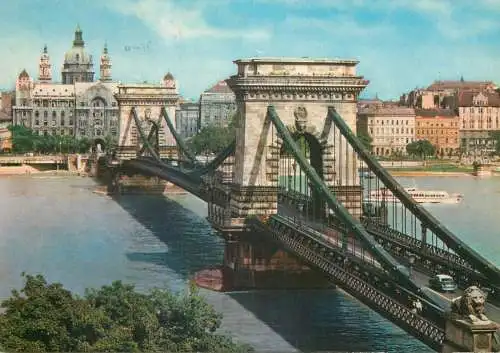 Postcard Hungary Budapest chain bridge