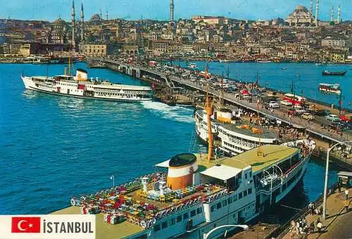 Postcard Turkey Istanbul Galata bridge New Mosque and Suleymaniye