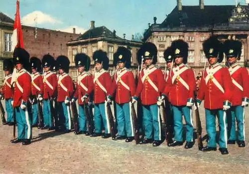 Post card Denmark Copenhagen Amalienborg palace square the Royal Guard