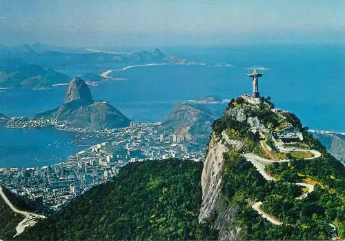 Postcard Brazil > Rio de Janeiro statue mountain scene
