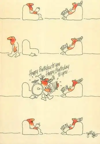 Comic happy birthday greetings postcard caricature One Man Band Ray Jelliffe Sweden