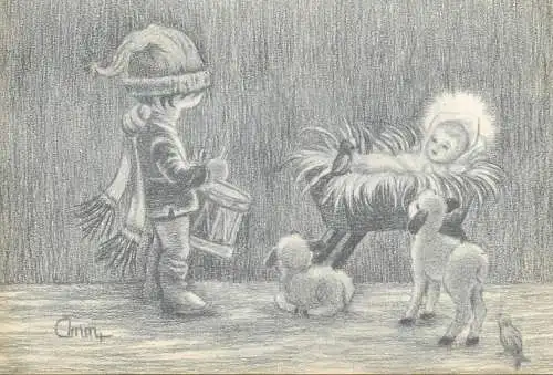 Nativity drawn greetings card artist Ann Adams Jacksonville Florida