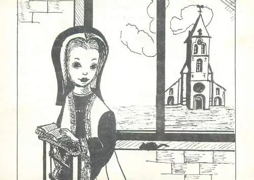 Sint Gertrudis femme pieuse drawn greetings card