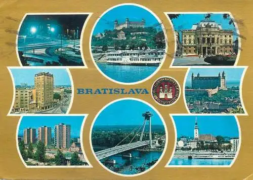 Postcard Slovakia Bratislava multi view bridge