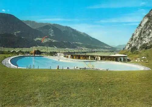 Postcard Austria Tirol Schwimmbad 1961 pool and mountain scene