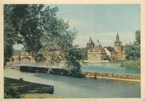 Postcard Czech Republic Prague Charles bathing house 1949