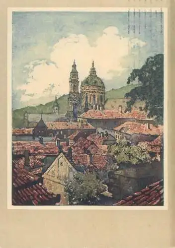 Postcard Czech Republic Prague little town roofs with St Nicholas church