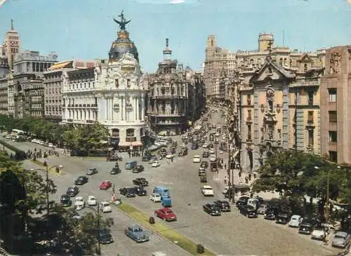 Postcard Spain > Madrid Alcala Street and Jose Antonio abenue 1968
