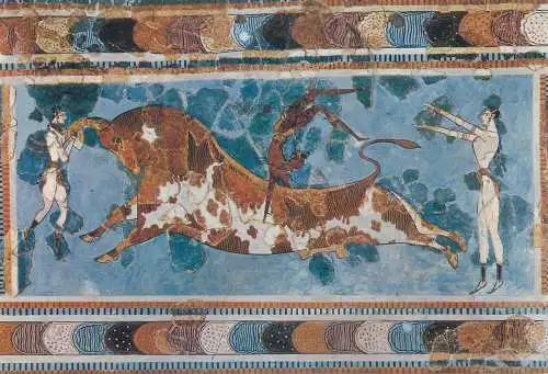 Postcard Greece Heraclion toreador fresco from Knossos 16th century