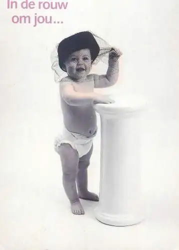 Postcard children scenes Belgium baby in diaper and hat funny kids Five seasons 1994