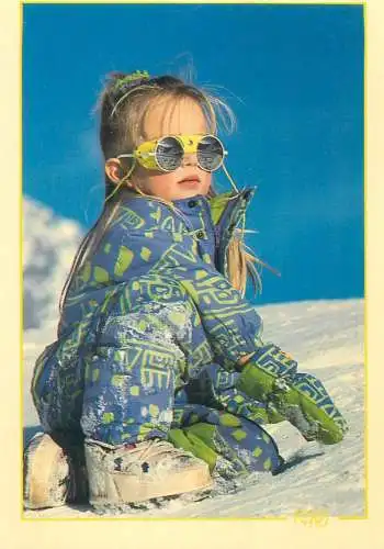 Postcard children scenes Belgium 1990 winter sports girl dressed in ski costume
