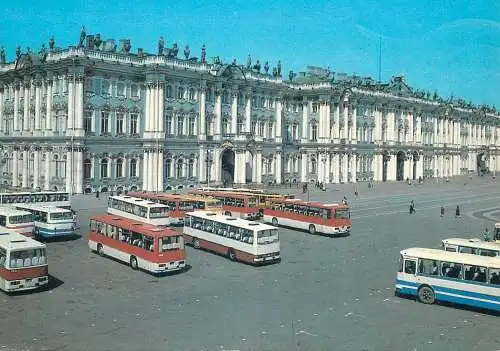 Postcard Russia St Petersburg Winter Palace bus parking