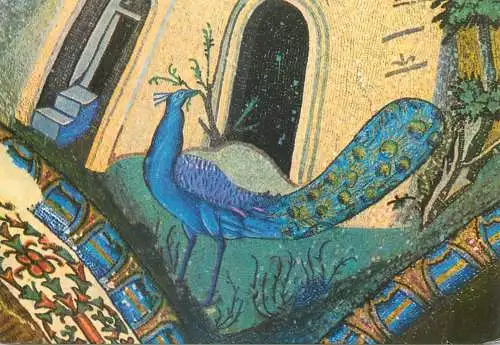 Postcard Turkey Istanbul Khora Museum Byzantine mosaic peacock