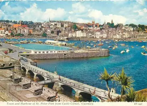 Postcard Channel Islands Guernsey town and harbour of St Peter from castle Cornet