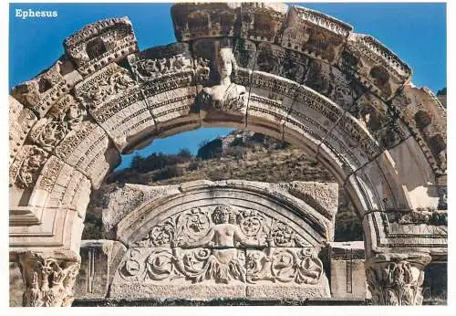 Postcard Turkey Izmir Efes Hadrian's Temple ancient architecture detail aspect