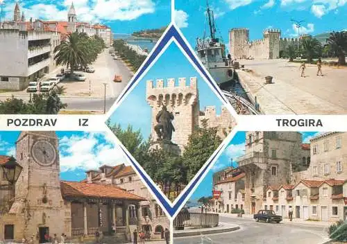 Postcard Croatia pozdrav iz Trogira clocktower castle